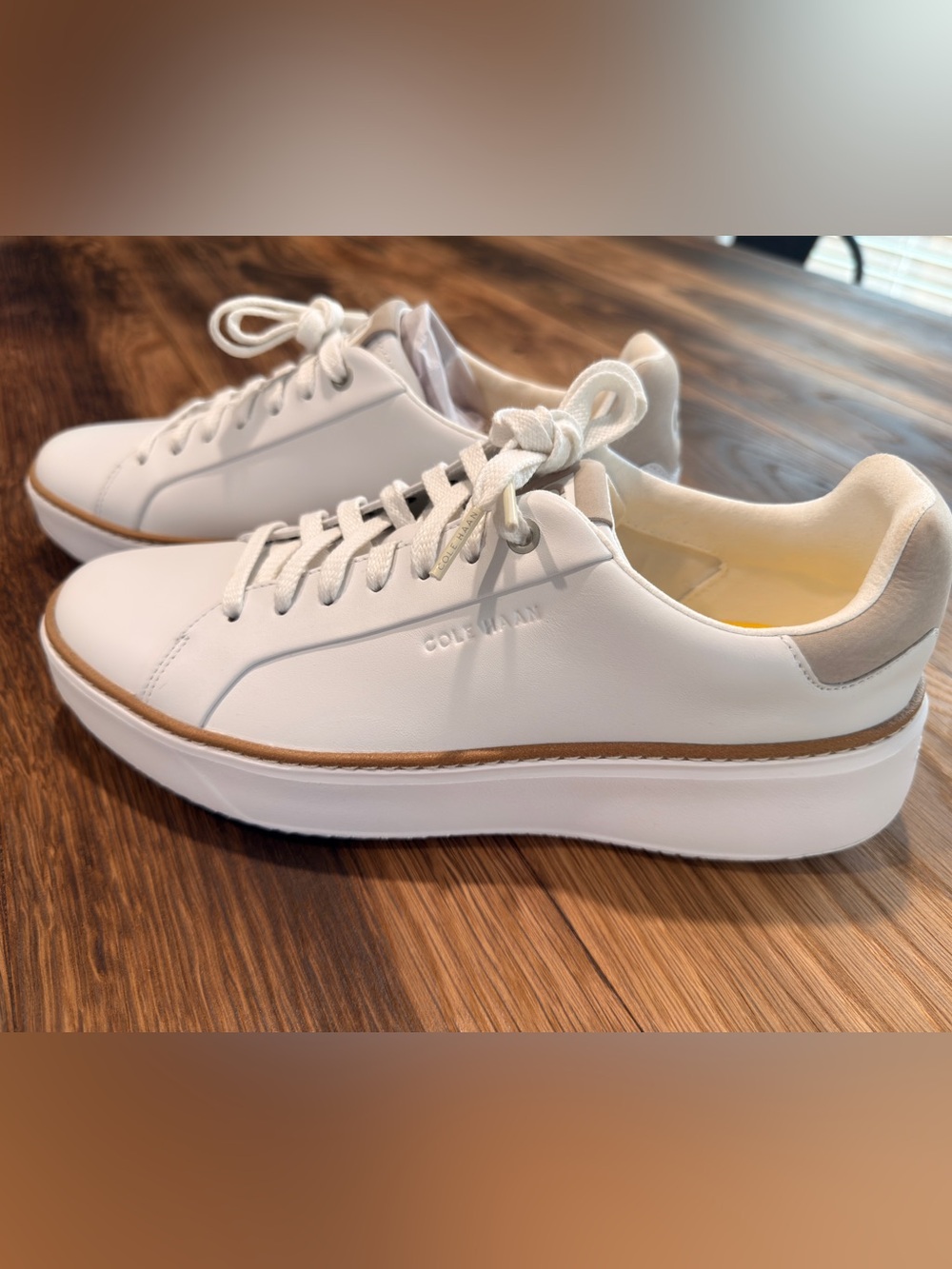 NWOT Women’s Cole Haan White Leather Sneakers with Tan Trim